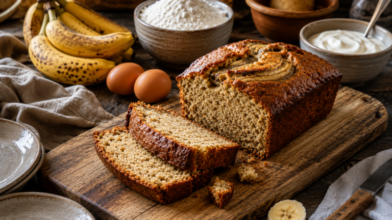 Domowe wilgotne ciasto bananowe z dojrzałych bananów